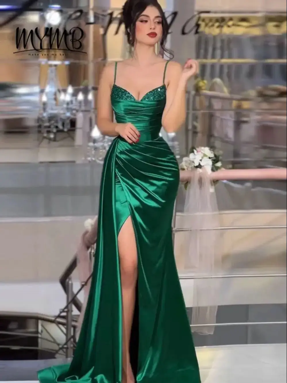 

MYMB Элегантные атласные вечерние платья на тонких бретельках с русалкой, платья для выпускного вечера подружки невесты на свадьбу с боковым шлейфом, женские MY30044