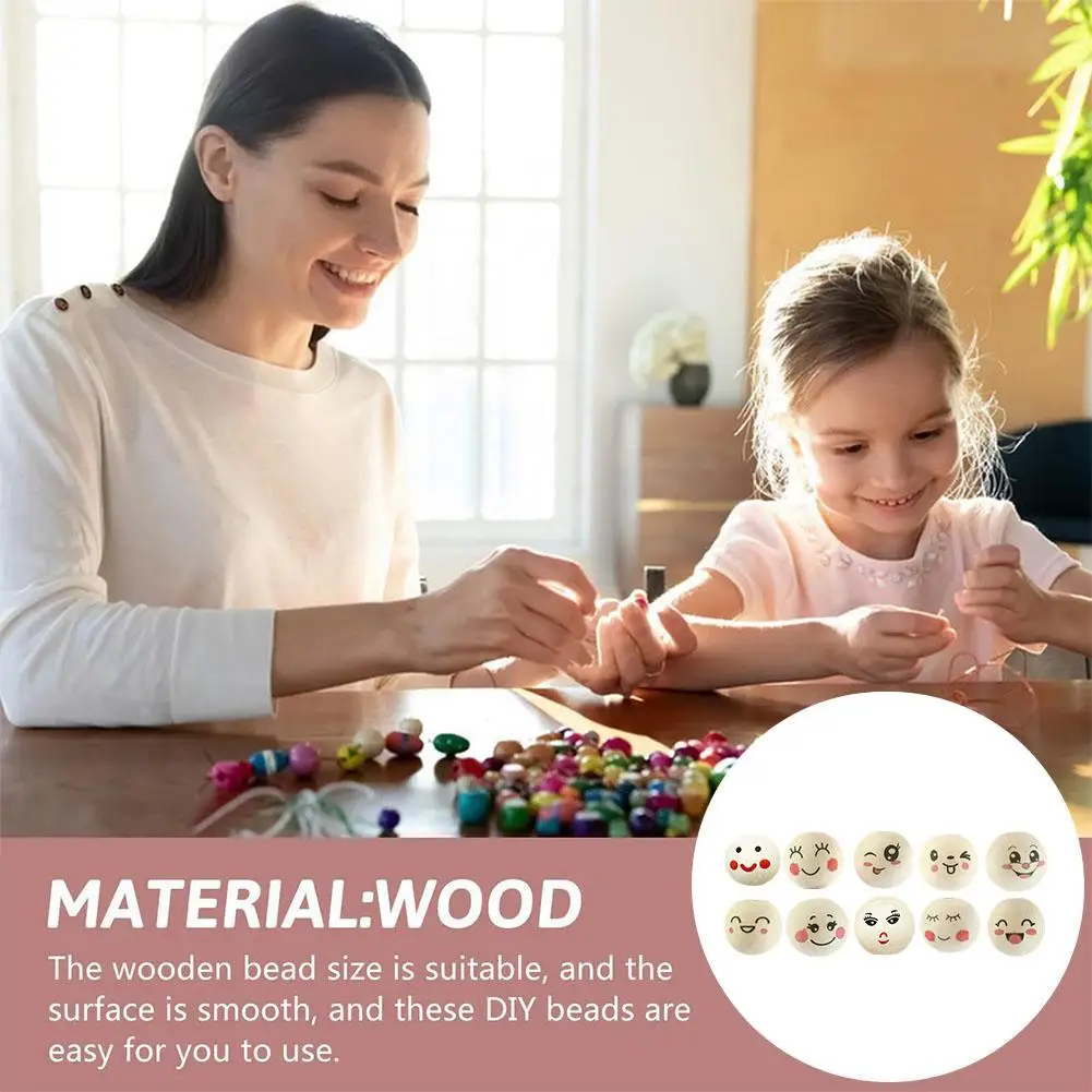 Деревянные бусины «сделай сам» с лицом и улыбкой, 100 шт.