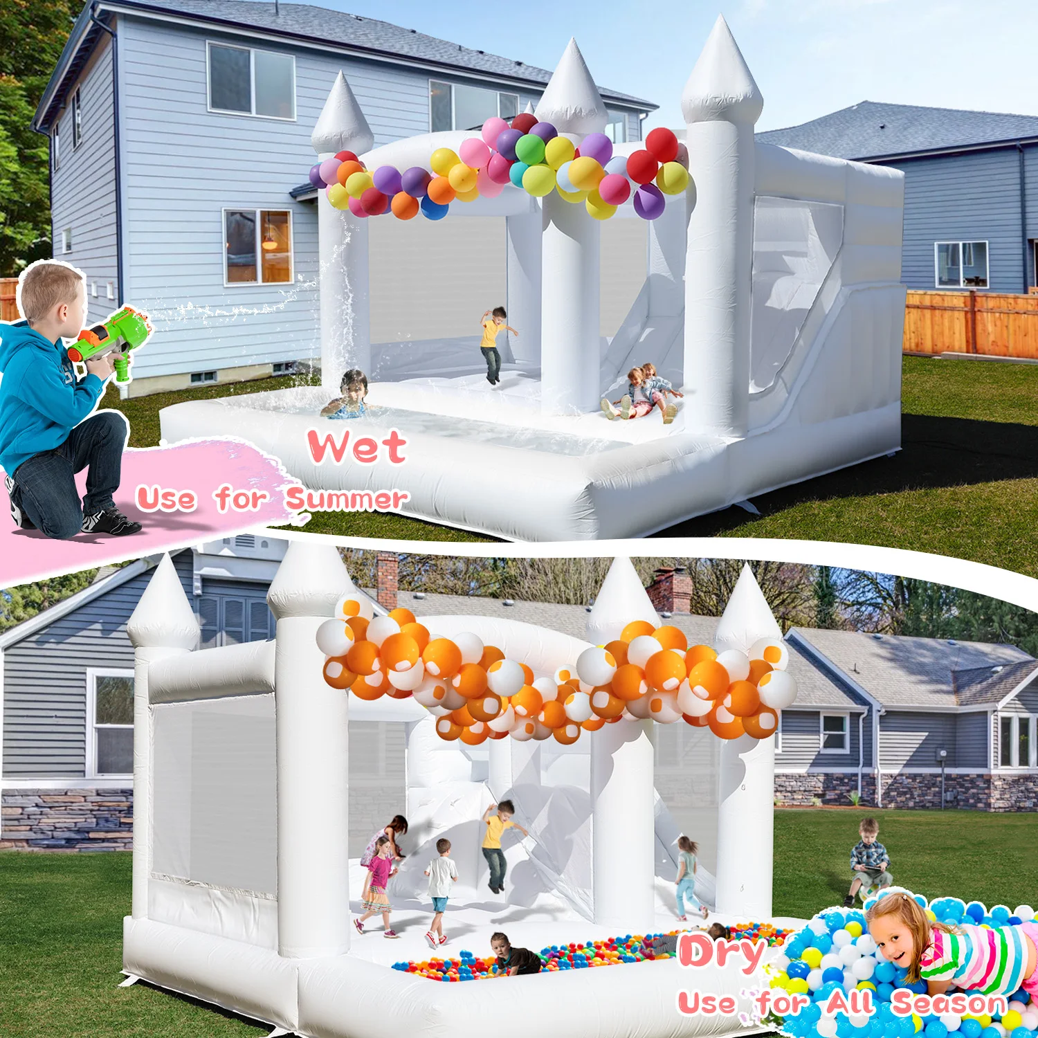 13ft Commercieel PVC Wit Bounce House Opblaasbaar Bruiloftskasteel voor Volwassen Kinderen Kinderspeeltuin, kinderspeelgoed