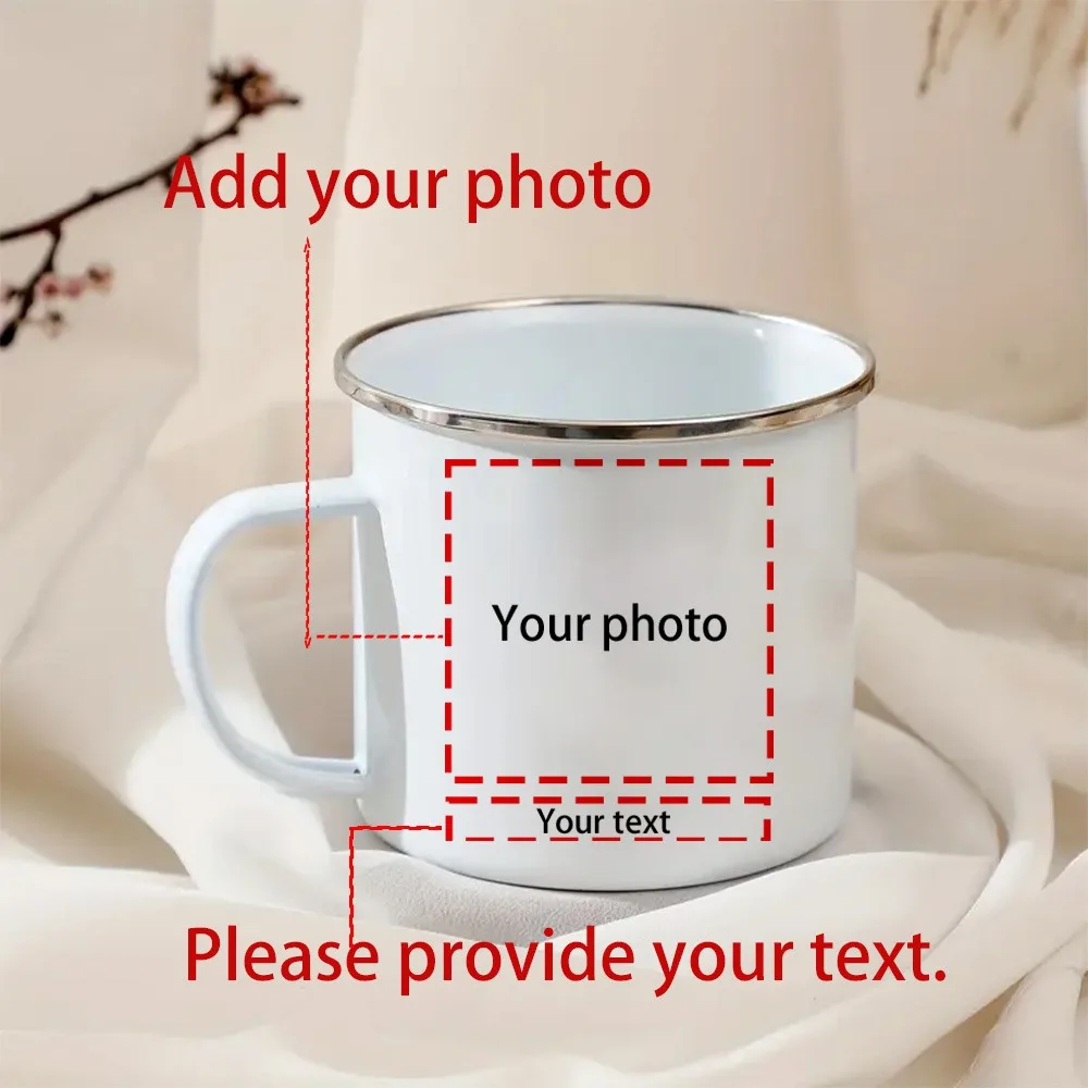 Personlalized Photo and Name 12oz Enamel Mug Cup for Women Coffee Mugs for Summer Juice Custom Cup with Business Logo Text Gifs