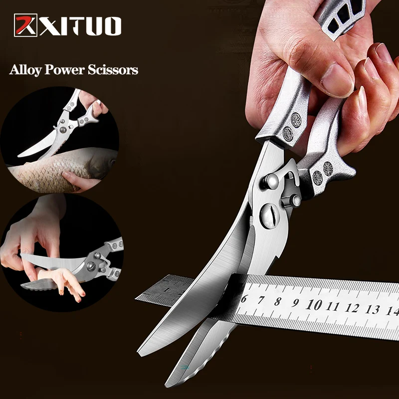 XITUO Strong Scissors Heavy Duty Scissors Chicken Bone Kitchen Shears Fish Cutter 4Cr Stainless Steel Scissors Scale Clean Cook