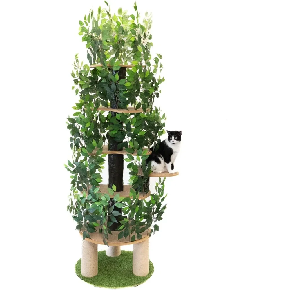 Cat Tree with Leaves Made in USA (XXL Jungle, Round Base)