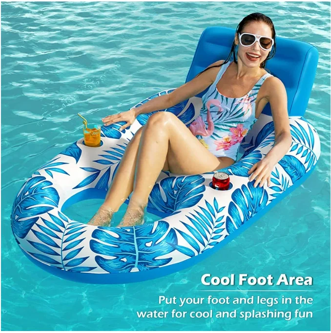 

Inflatable Maple Leaf Water Lounge Chair with Cup Holder + Net Floating Platform Lounge Bed