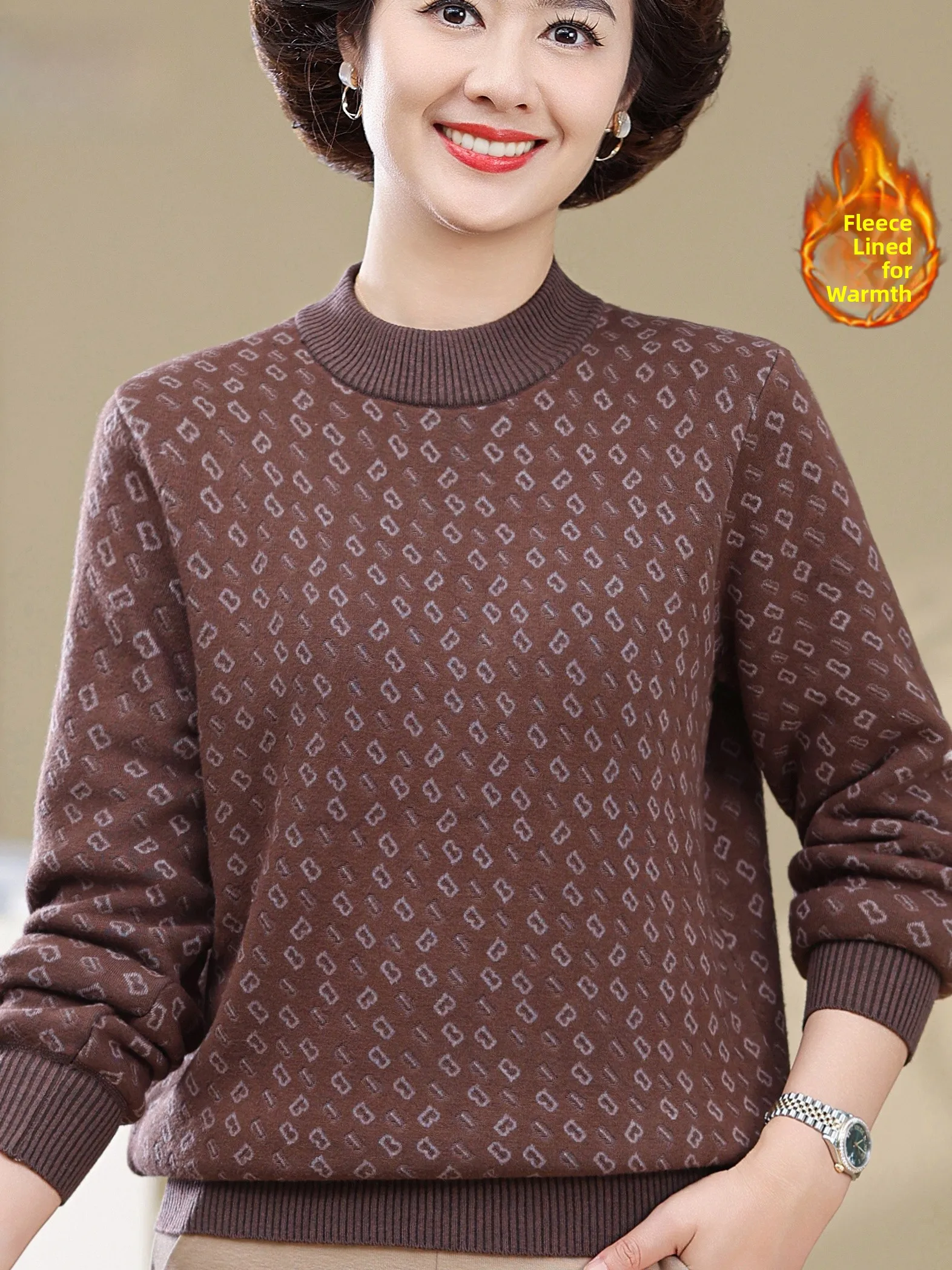 

Осень-зима, круглый трикотаж на подкладке с принтом Ne, теплый базовый слой, топ для пожилых женщин, свободная посадка, удобная футболка с геометрическим рисунком...