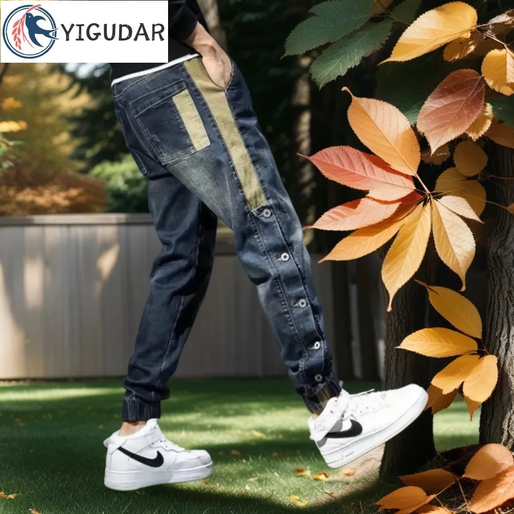 

Loose Jeans Men's Fall Drawstring Tooling Trousers Men's Pants Casual Long Teenagers Harem Pants Hip Hop Street Wear