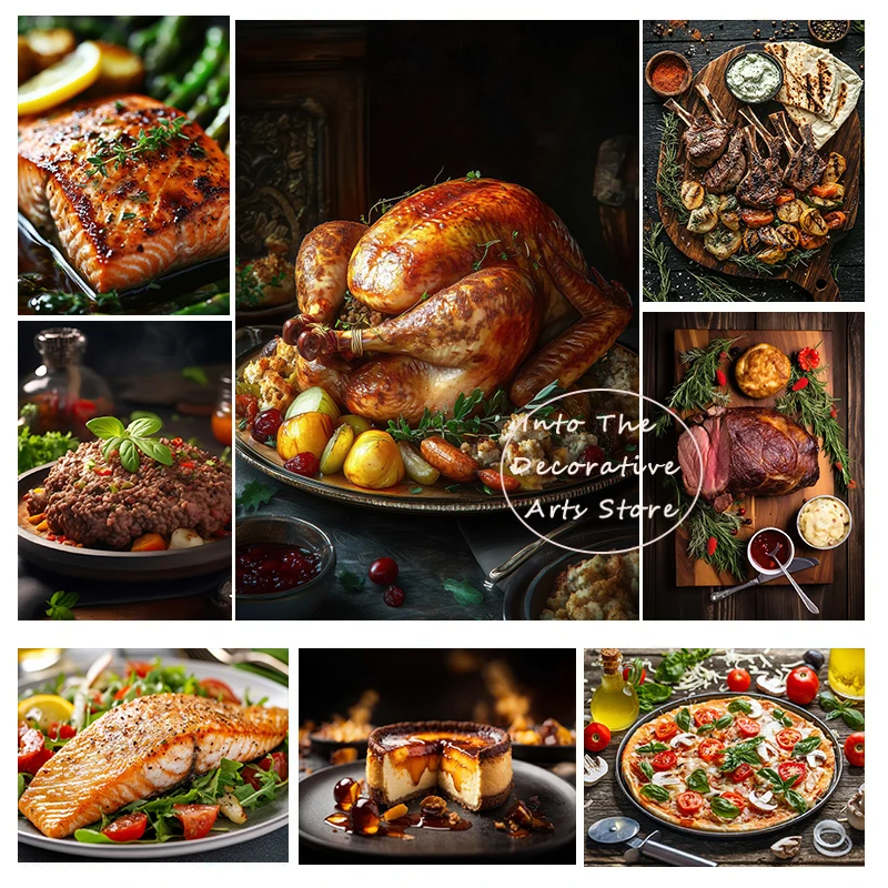 Западная еда, кухня, морепродукты, каша, жареная курица, постеры, холст, картины с принтом, настенные художественные фотографии, домашний декор комнаты