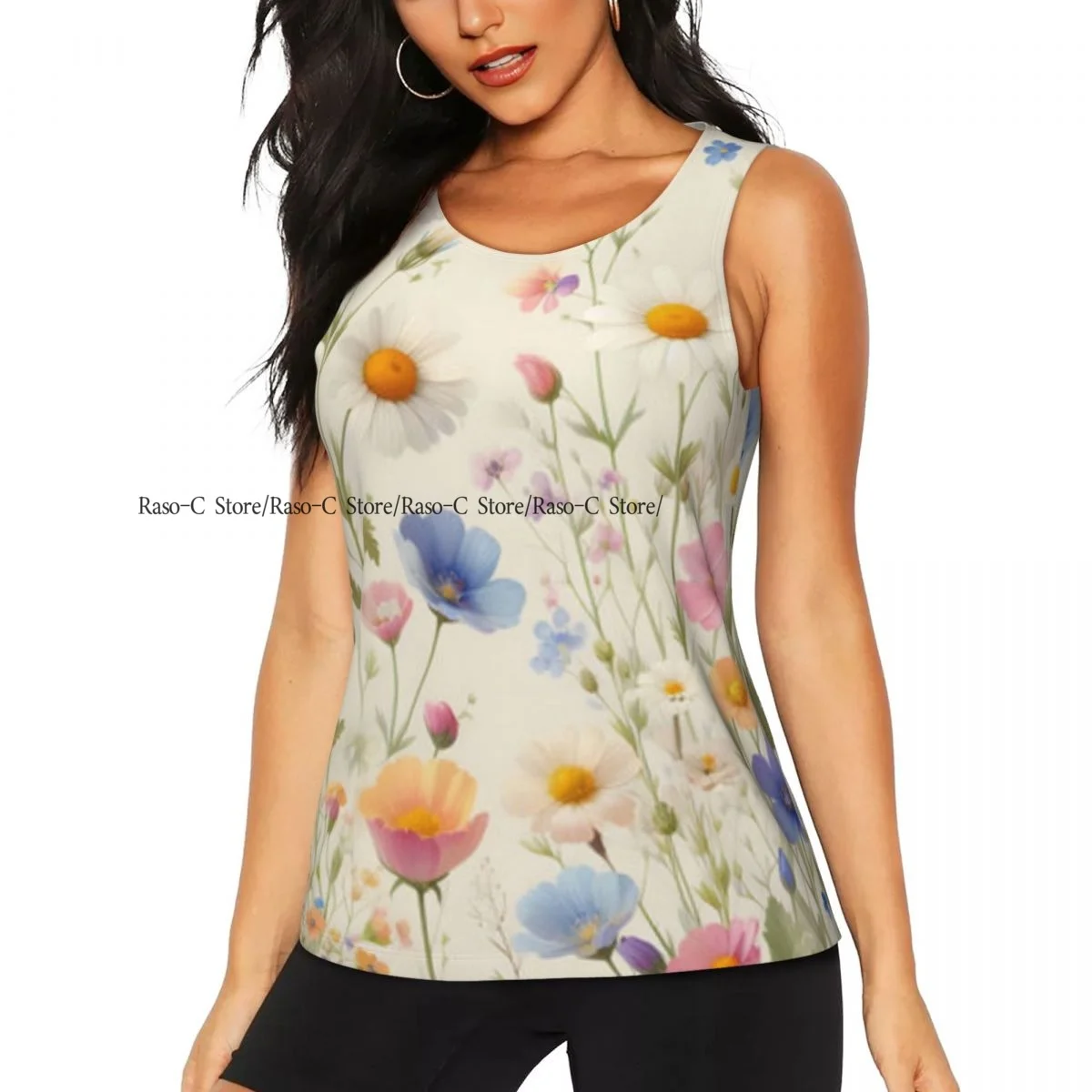 Women's Sleeveless Yoga Tank Top Wildflowers Hand Drawn Illustration Quick Dry Running Training Sports Vest Yoga Shirts