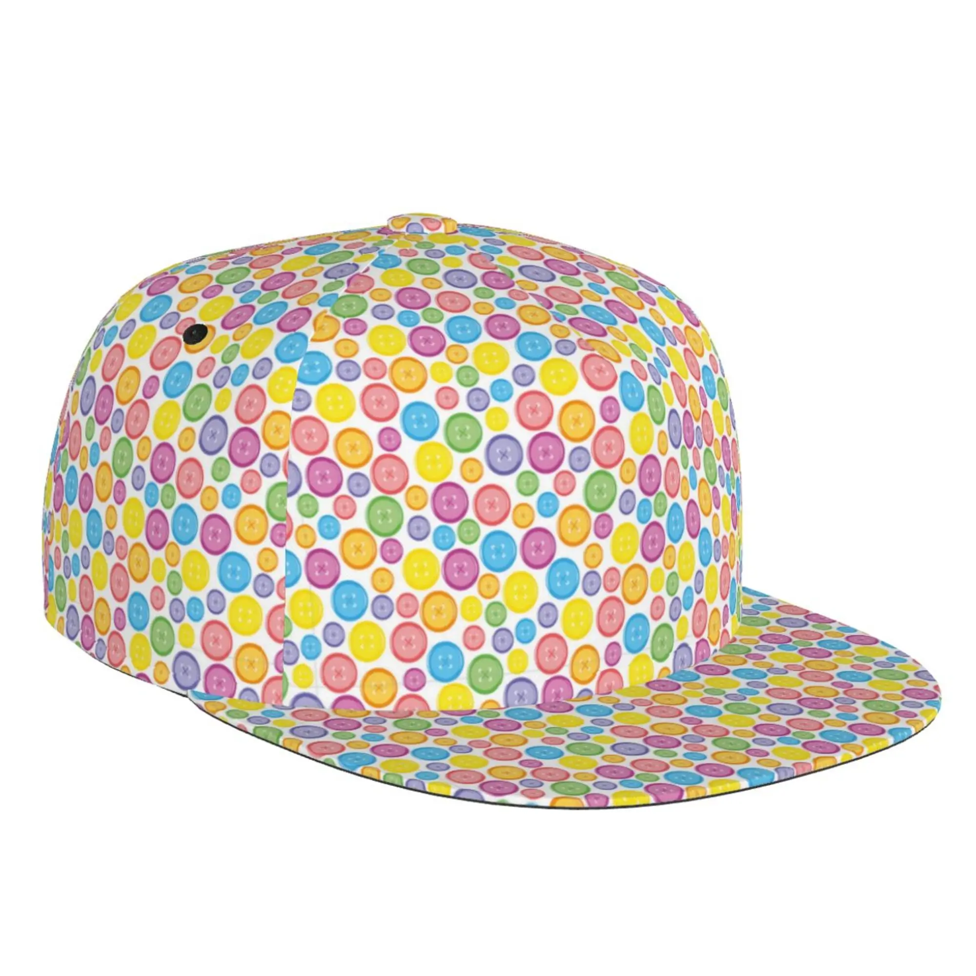 Colorful Buttons Baseball Cap Hat Hip Hop Flat Brim Unisex Adult  Adjustable Print One Size Trucker Hats for Women