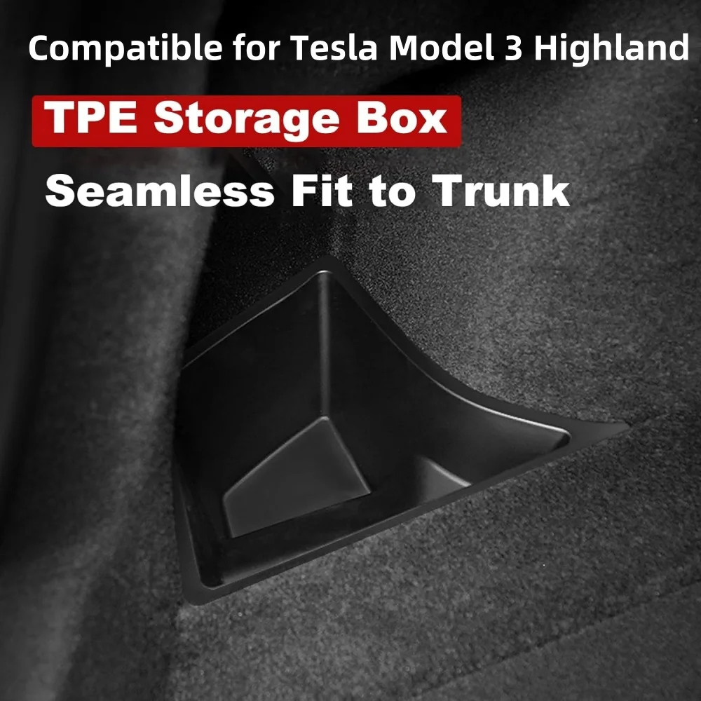 Trunk Side Storage Box Compatible for Tesla Model 3 Highland 2024,Waterproof Trunk Storage Bin with Cover Interior Accessories