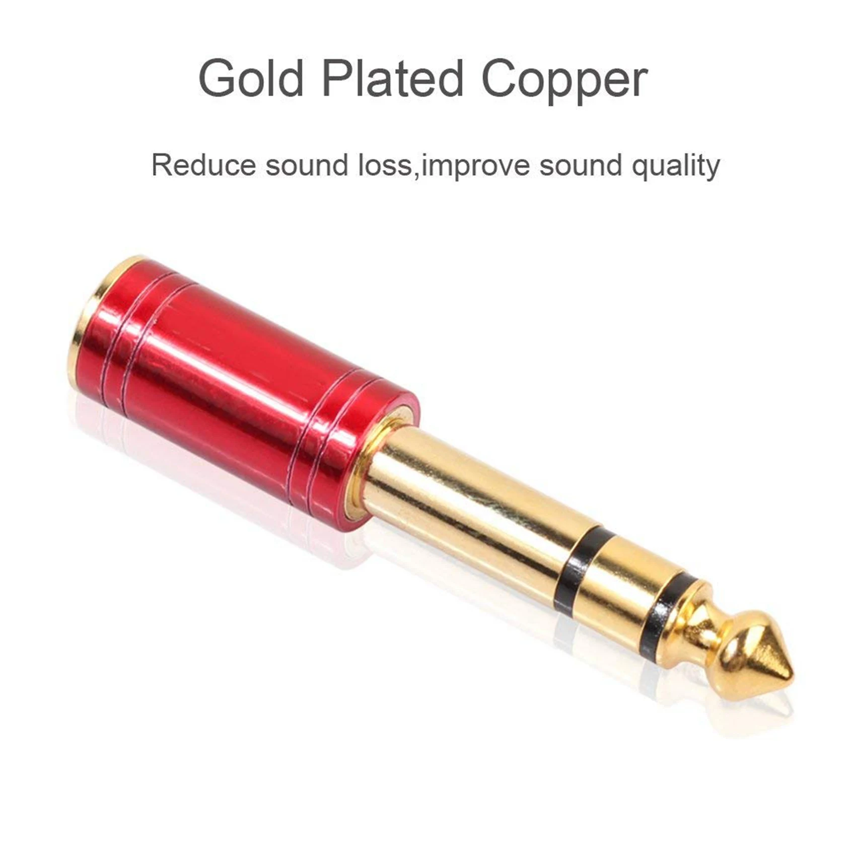 2Pcs 6.5Mm 6.35Mm 1/4Inch Male To 3.5Mm 1/8Inch Female Jack Stereo Headphone AUX Cable Audio Adapter Plug(Red)