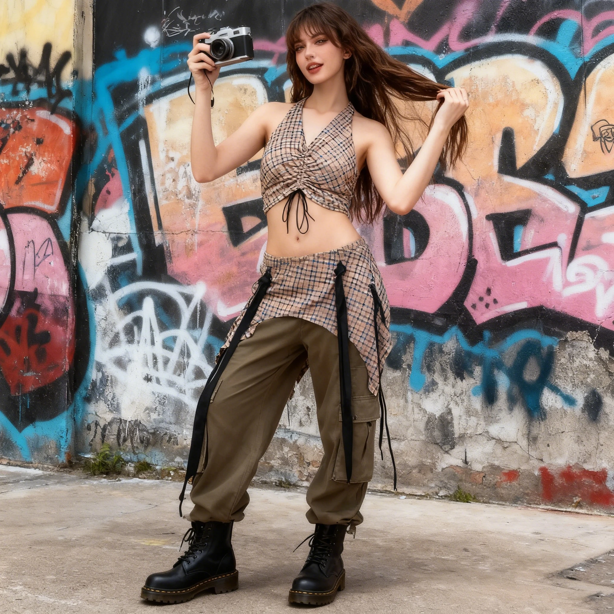 

American retro spicy girl plaid sexy backless tank top summer Y2K spicy girl slim fit top emo millennium style