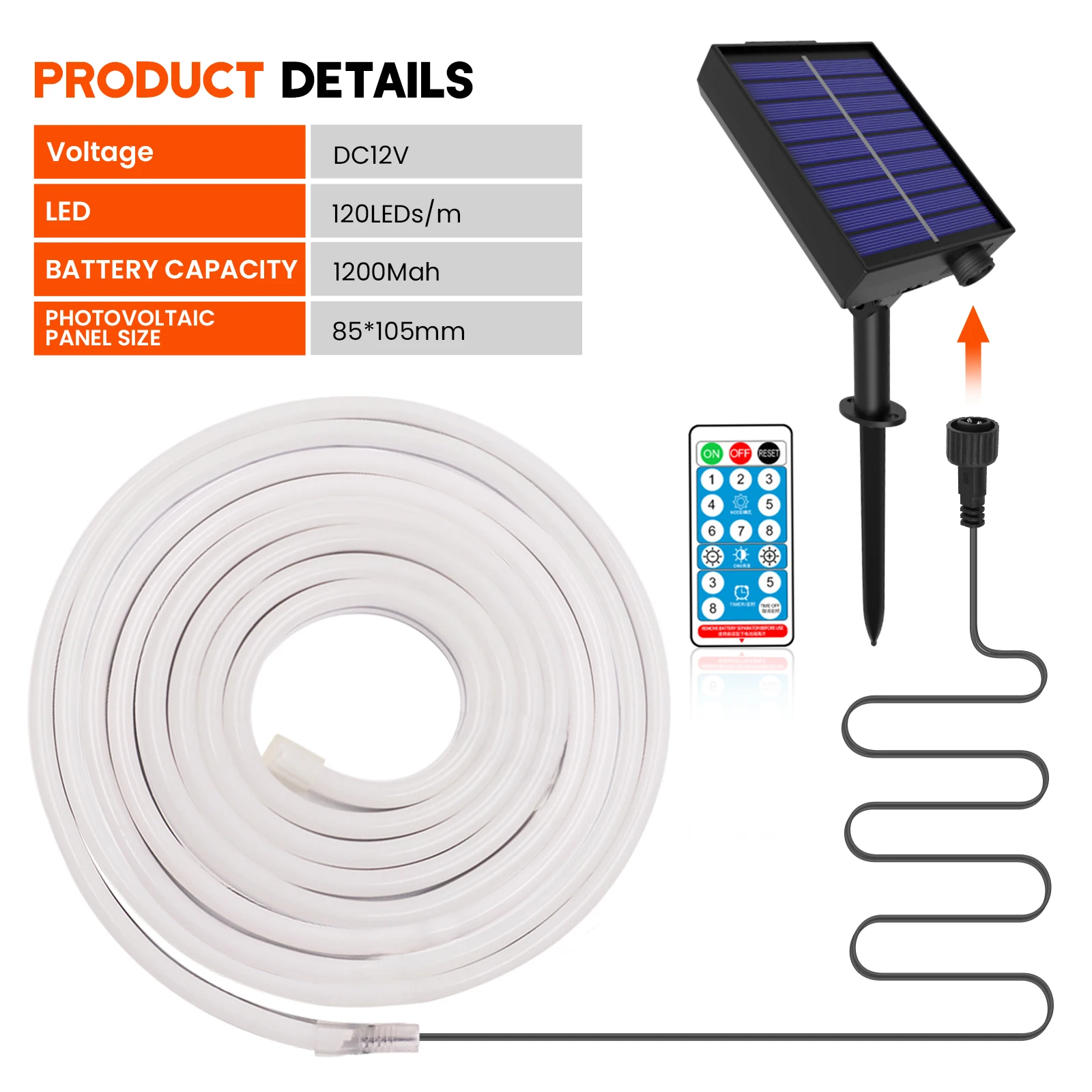 Solar Power LED Strip 12V Flexible LED Neon Light with Remote 6x12mm Waterproof  Outdoor LED Tape Neon Sign for Garden