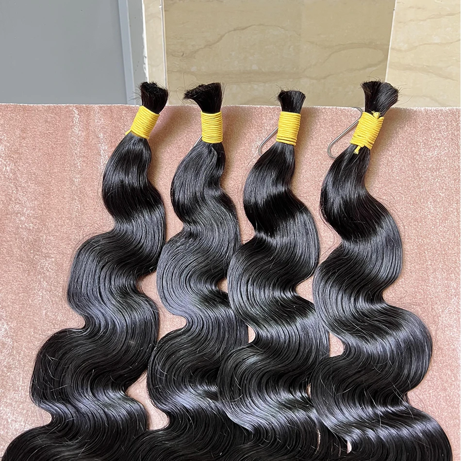 

Body Wave Hair Extension Bulk No Weft 100% Unprocessed Raw Virgin Human Hair #1B Natural Color 100g/Pc High Quality For Braiding