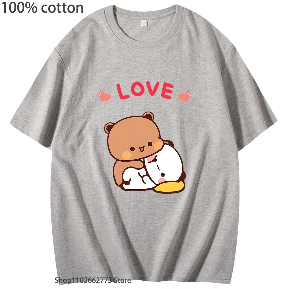 Koszulki graficzne Bubu Dudu Hugs Love, urocza koszulka z pandą, dziewczęce koszulki kawaii z nadrukiem, codzienne koszulki 100% bawełna, odzież damska, odzież męska