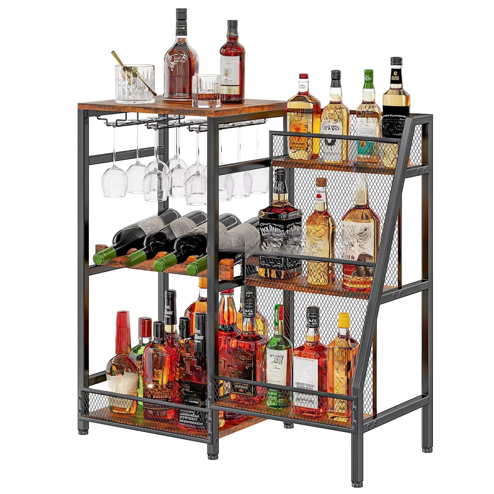 

Home Bar Mini Bar Table 3 Layers Trapezoidal Wine Bottle Display Rack Freestanding Floor Wine Rack