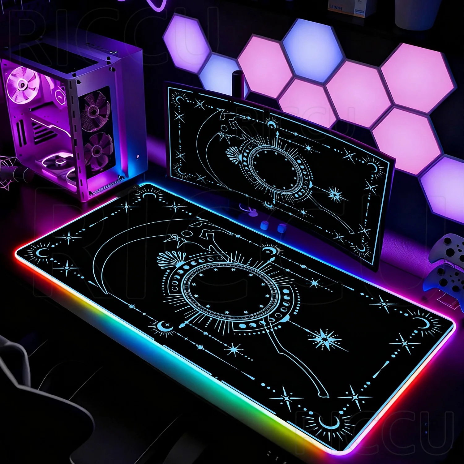 

RGB HD XXL Mouse pad LED Desk Mat Mousepad Tarot scythe of death computer PC Accessories Large waterproof Keyboard Office carpet