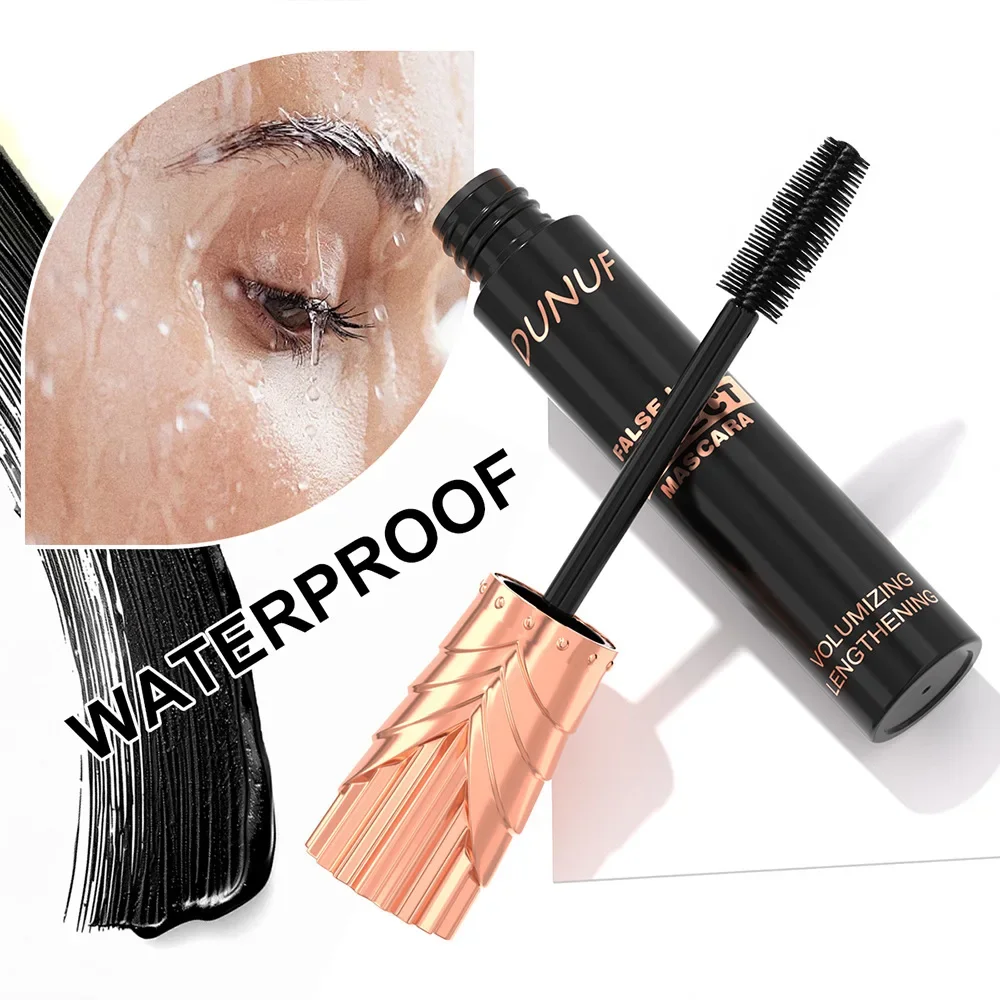 DUNUF 24H wasserfeste Wimperntusche mit schwarzer Seidenfaser-Verlängerungseffekt für voluminöses weibliches Make-up