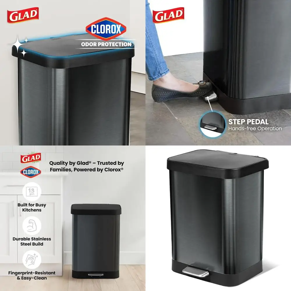 

Large 13-Gallon Step Trash Can with Odor Control, Soft Close Lid, Foot Pedal, and Waste Bag Holder for Home, Kitchen, and Office