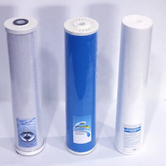 نظام تصفية المياه بالتناضح العكسي بثلاث مراحل مقاس 20 بوصة مع مبيت مرشح أزرق كبير لترشيح المياه النقية