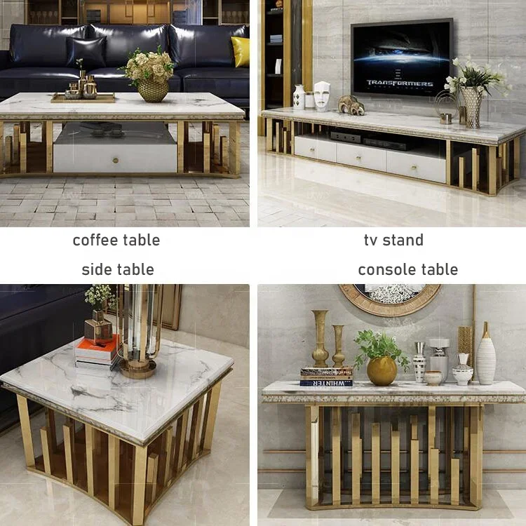 Luxury furniture living room sets gold center table marble coffee tables and tv stand modern coffee table