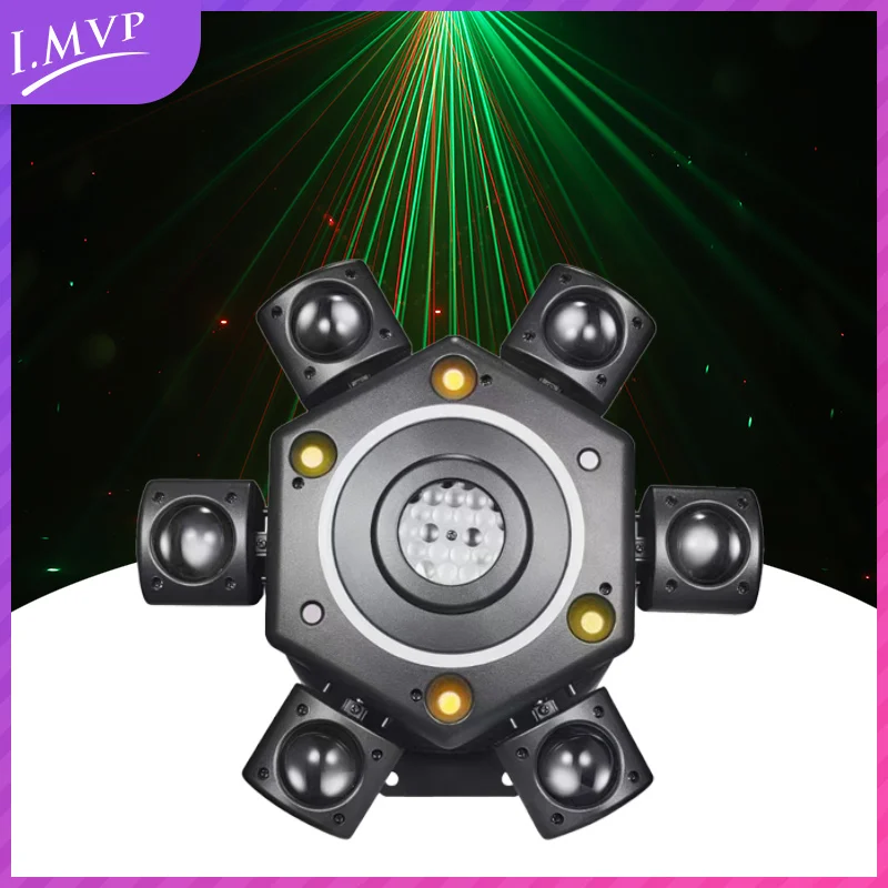 Luce ad effetto scenico 6 bracci RGBW 4in1 Controllo DMX rotante LED Strobe Laser Beam Light per Dj Discoteca