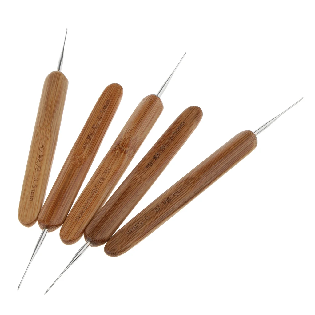 Pack of 5 Pieces Professional Natural Bamboo Hair Weaving Crochet Dreading Hooks Pulling Hooks