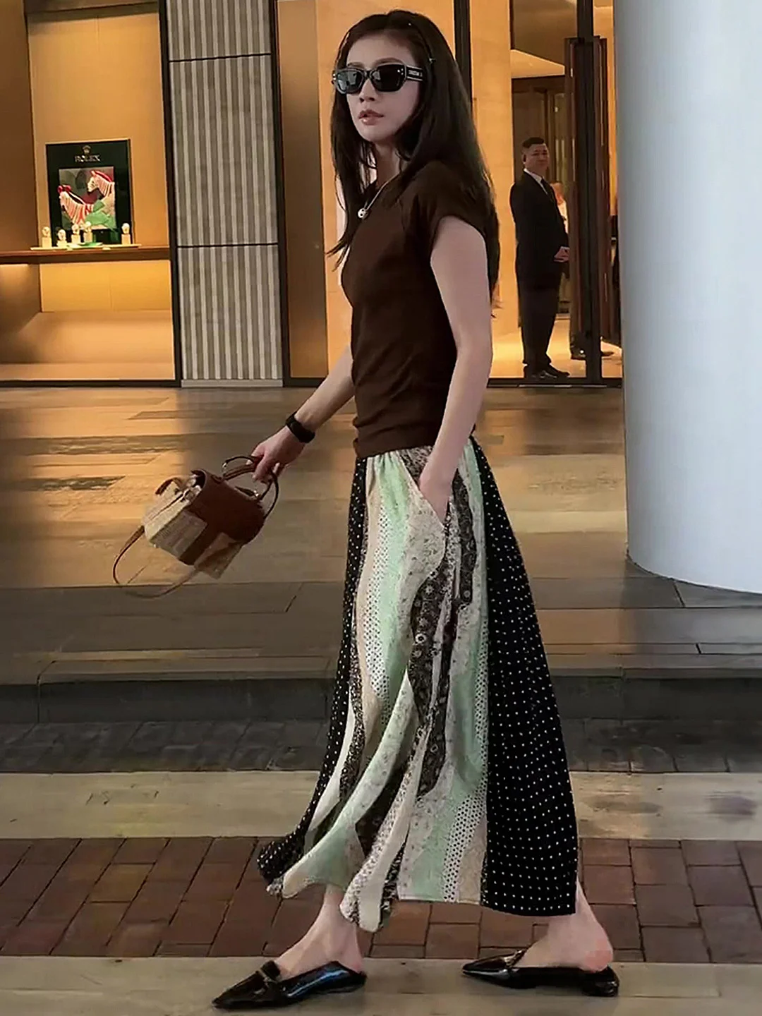 Color Blo Polka Dot ter Ne  Dr Women's Ele Unique Beautiful High Waist A-Line Long Skirt Summer New Arrival