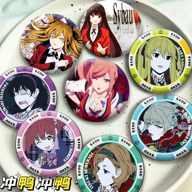 Anime Role Jabami Yumeko Midari Kirari Runa Brooch Manga Kakeguruis Lapel Pins Cartoon Round Badge on Bag Shirt Hat Jewelry Gift