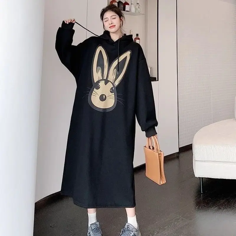 Robe à capuche à manches longues pour femmes, t-shirt de dessin animé, robes optiques PVD, coréen, respirant, automne, hiver