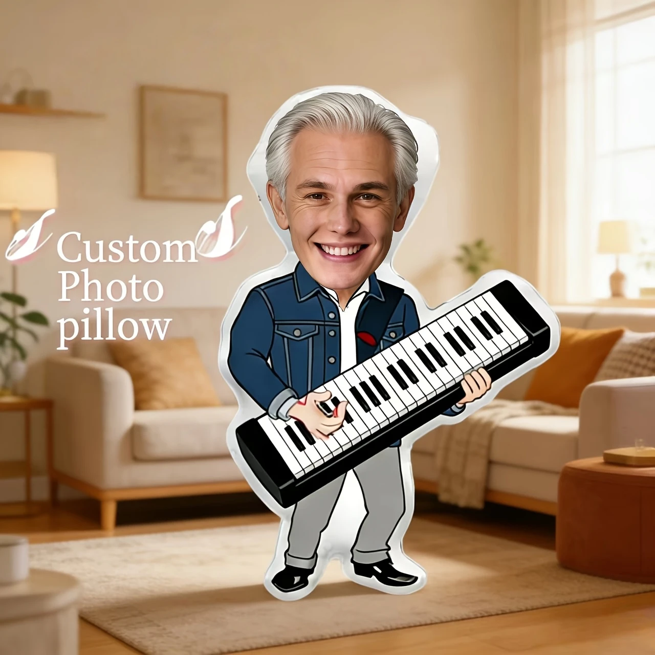Personalized Photo Electronic Keyboard Cushion - Custom Face/Name Pillow with Your Own Picture, Double-Sided 3D Printing Suitabl