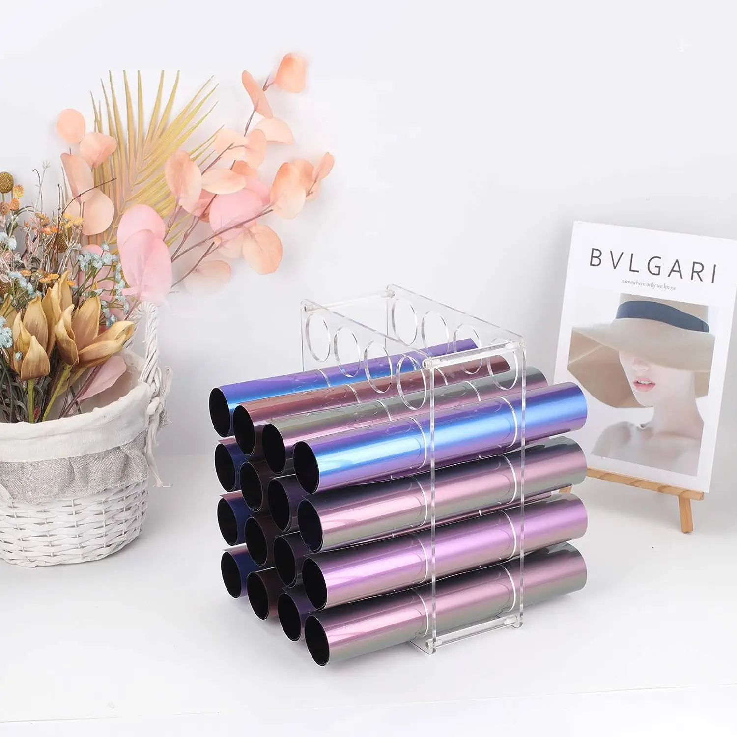 Standing Vinyl Roll Holder 20 Holes Acrylic Vinyl Storage Organizer Multifunctional Vinyl Roll Storage Easy-To-Assemble Art Rack