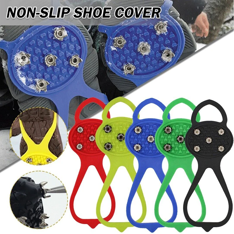 5 Studs Anti-Skid Ice Gripper Spike Rubber Anti-Skid Ice Snow Camping Walking Shoes Spike Overshoes Crampons Spike Shoes Covers