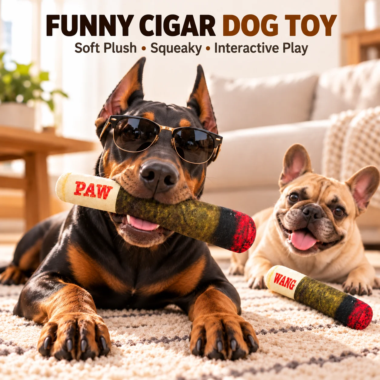 Funny Cigar Squeaky Dog Toy Soft Plush Interactive Chew Toy for Small Medium Dogs Puppy Indoor Play Funny Pet Photo Prop Gift