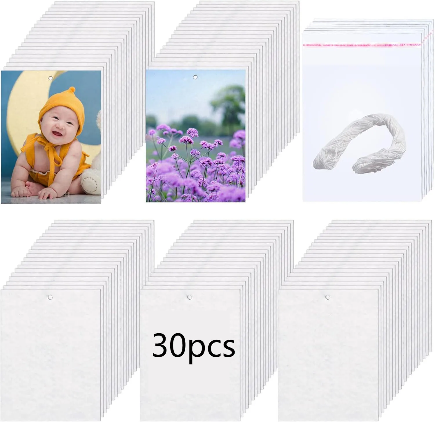 

30pcs Sublimation Air Fresheners Blanks Sublimation Blanks Products DIY Air Freshener for Car and Home Hanging Decoration