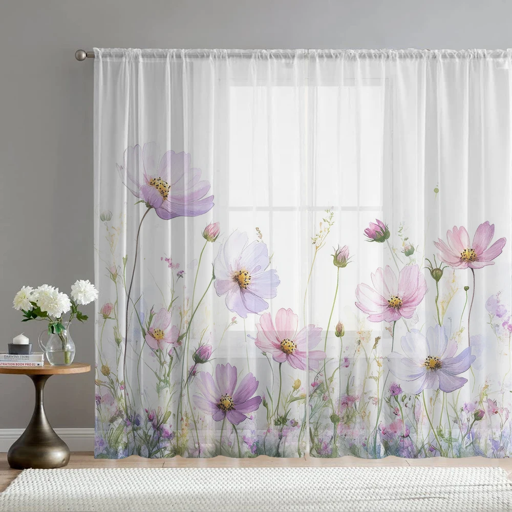 

2Pcs Pink Purple Flower Cluster Print Home Decoration Window Screens, Suitable For Coffee Shops, Restaurants, Bedrooms