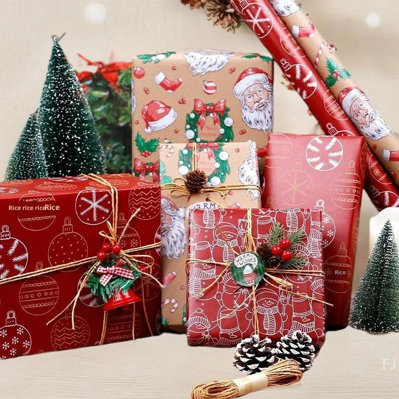 

[YU]6Pcs Christmas Wrapping Paper Wedding Green Decoration Gift Wrap Artware Kraft Packing Paper Vellum New Year's Eve Decorat