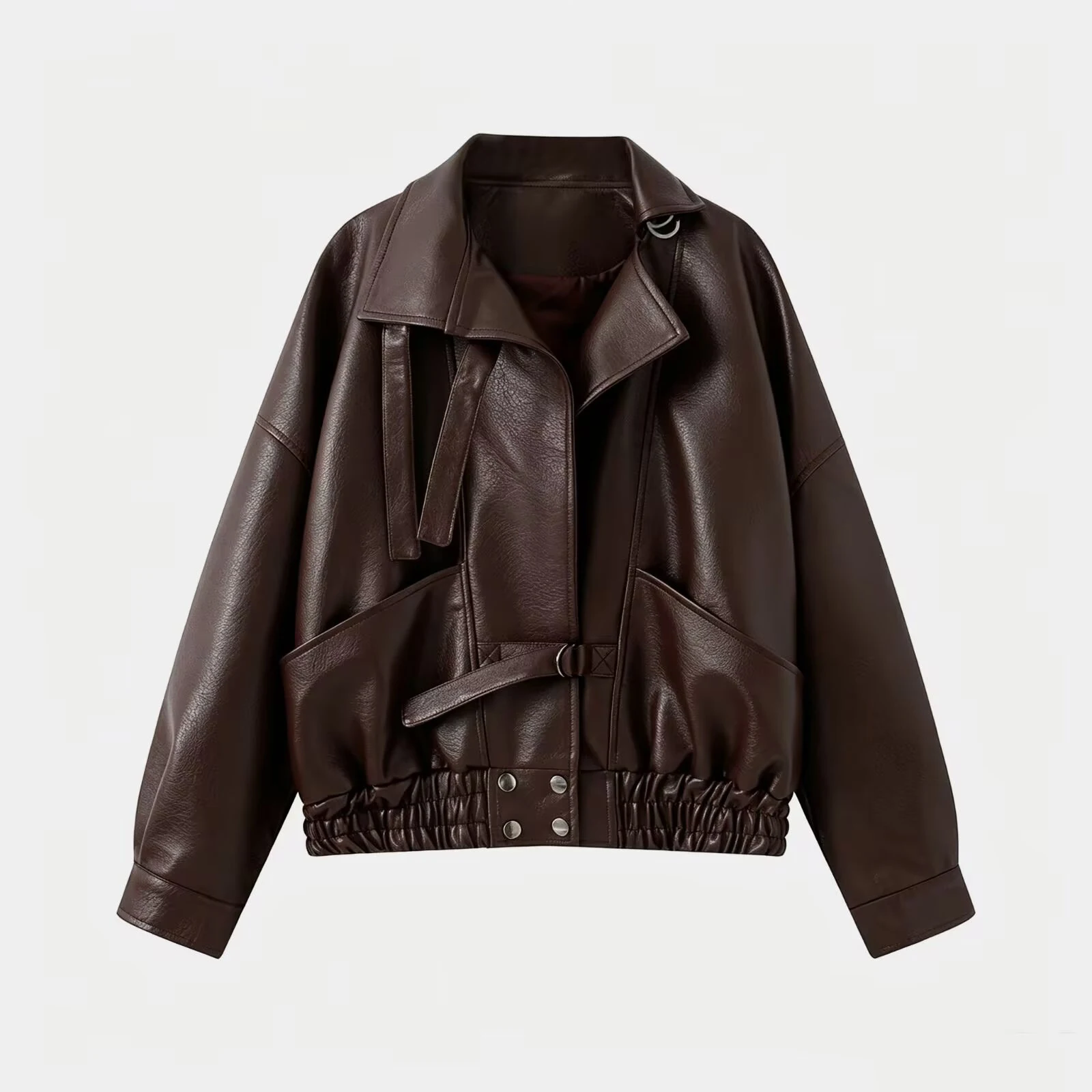 Autumn new women's clothing French commuting style loose fitting lapel long sleeved elastic hem short jacket jacket