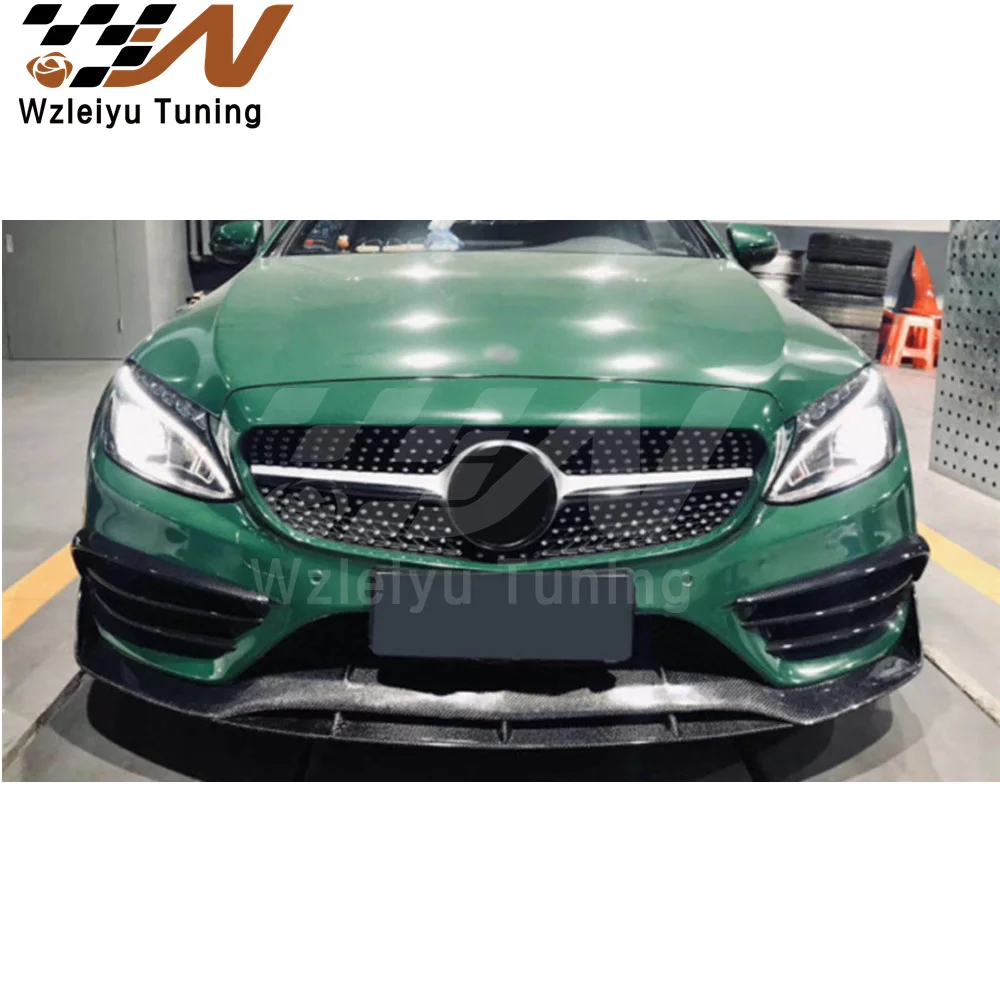 B Style Carbon Fiber Front Bumper Lip Fit For W205 C43 C260 C Class 15-23 High Quality Fitment