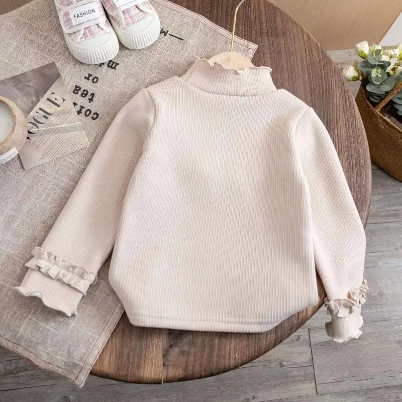 2023 Autumn/Winter New Children\'s Fashionable Plush Warm Sweater Girl Baby Embroidered One piece Plush Cartoon Bottom Shirt