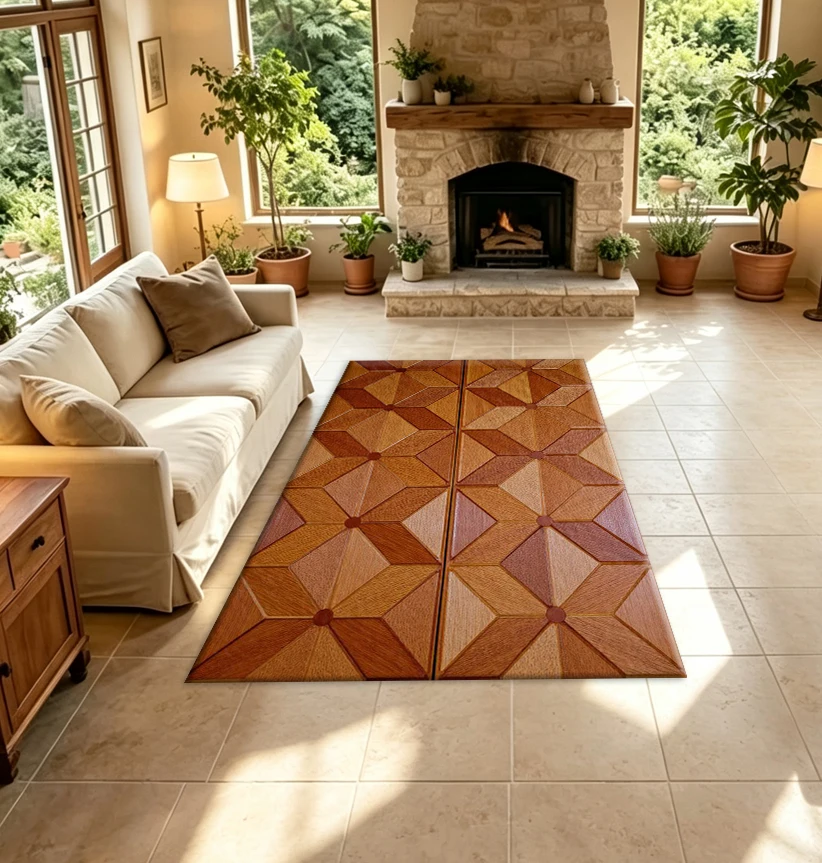 Wood Grain Parquet Style Carpet Flooring, Vintage Style Flooring Decoration Material, Suitable for Home Living Areas