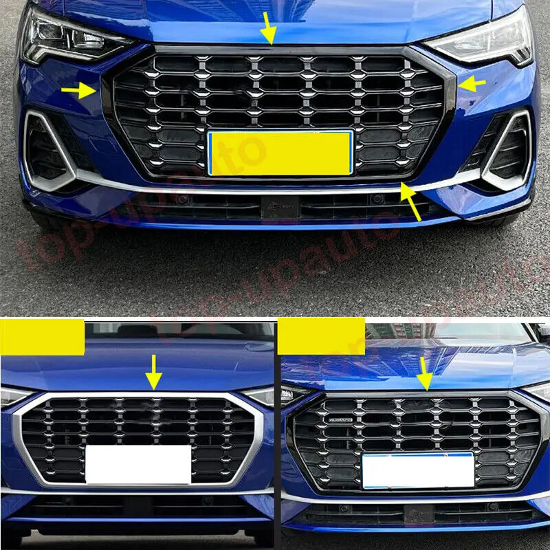 FIT FOR Audi Q3 2019 2020 2021 2022 2023 Glossy Black ABS front bumper grill forming strip cover trim