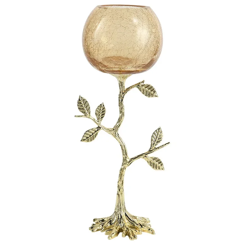 Light luxury simple alloy fortune tree glass wine glass candle holder ornament model room dining table dining cabinet wedding