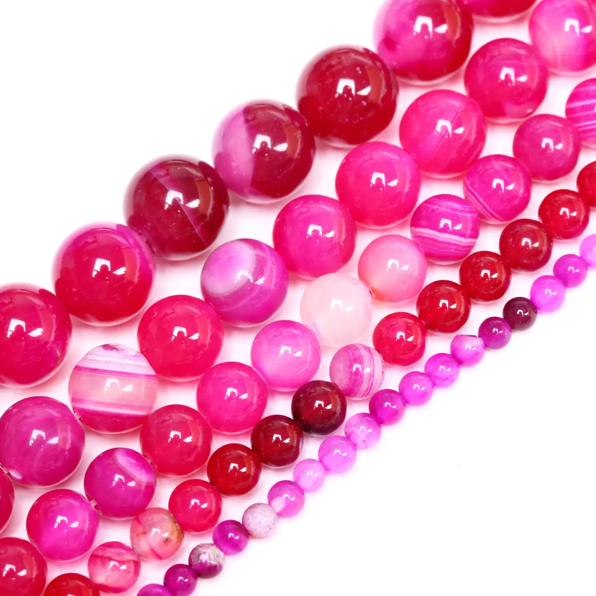 

4/6/8/10/12mm Rose Red Striped Agate Natural Stone Round Loose Beads For DIY Bracelet Necklace Jewelry Accessories