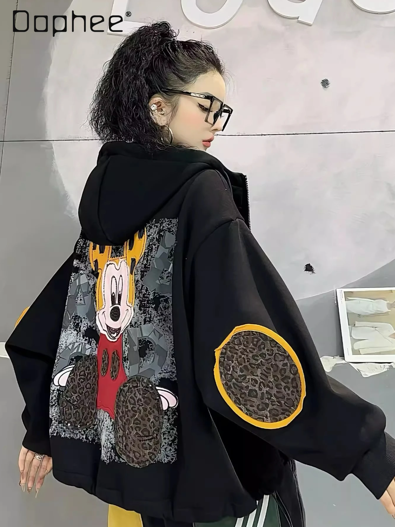 

2025 Autumn New Loose Mid-Length Cartoon Heavy-duty Hooded Vintage Sweatshirt Anime Hoodie Kawaii Clothes Streetwear Women