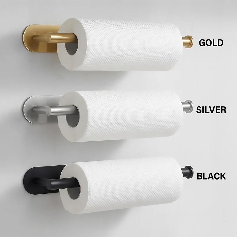 304 Stainless Steel No Drill Paper Towel Holder Waterproof Strong Adhesive Tissue Hanger For Bathroom Kitchen Cabinet Storage