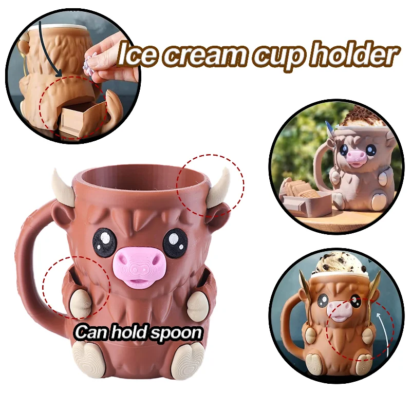 

Многоразовый держатель для мороженого, чашка для мороженого с 3D-печатью, ящиком для закусок и ручкой, контейнер для мороженого для рук с защитой от замерзания.