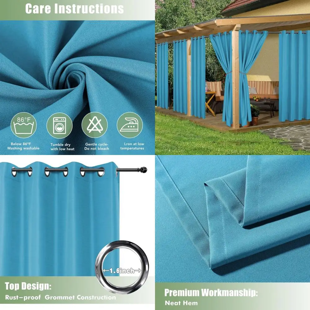 

Водонепроницаемые 6-панельные уличные шторы, 54x95, конфиденциальность с УФ-блокировкой для патио, перголы, кабины (бирюзовый, люверс)
