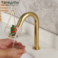 Torayvino Gold Polished Automatic Touch Free Sensor Bathroom Faucet Basin Sink Solid Brass Faucet Deck Mounted Mixer Water Tap