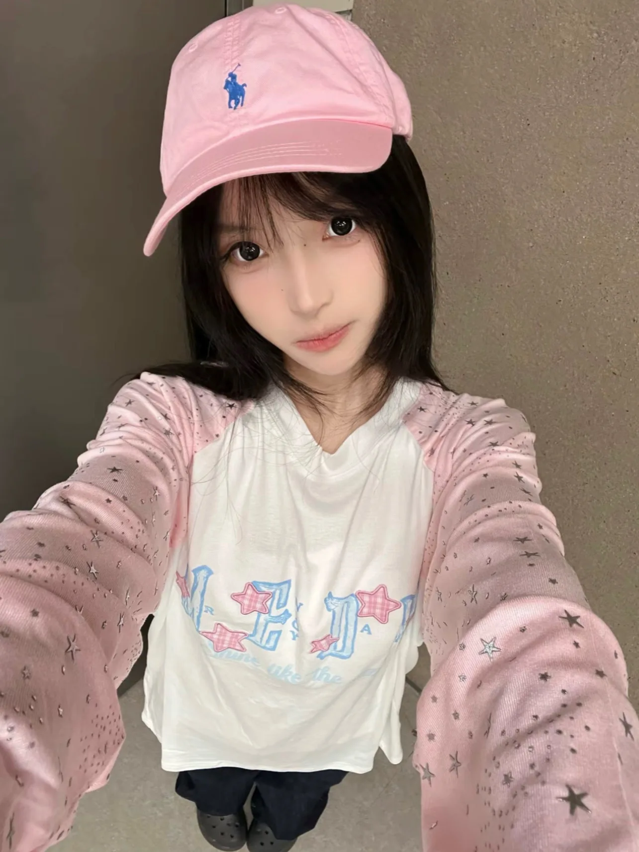 Retro American Silver Stamping Long Sleeve T-Shirt Women's Loose Shoulder Insert Design Casual Top Trendy Brand Autumn New