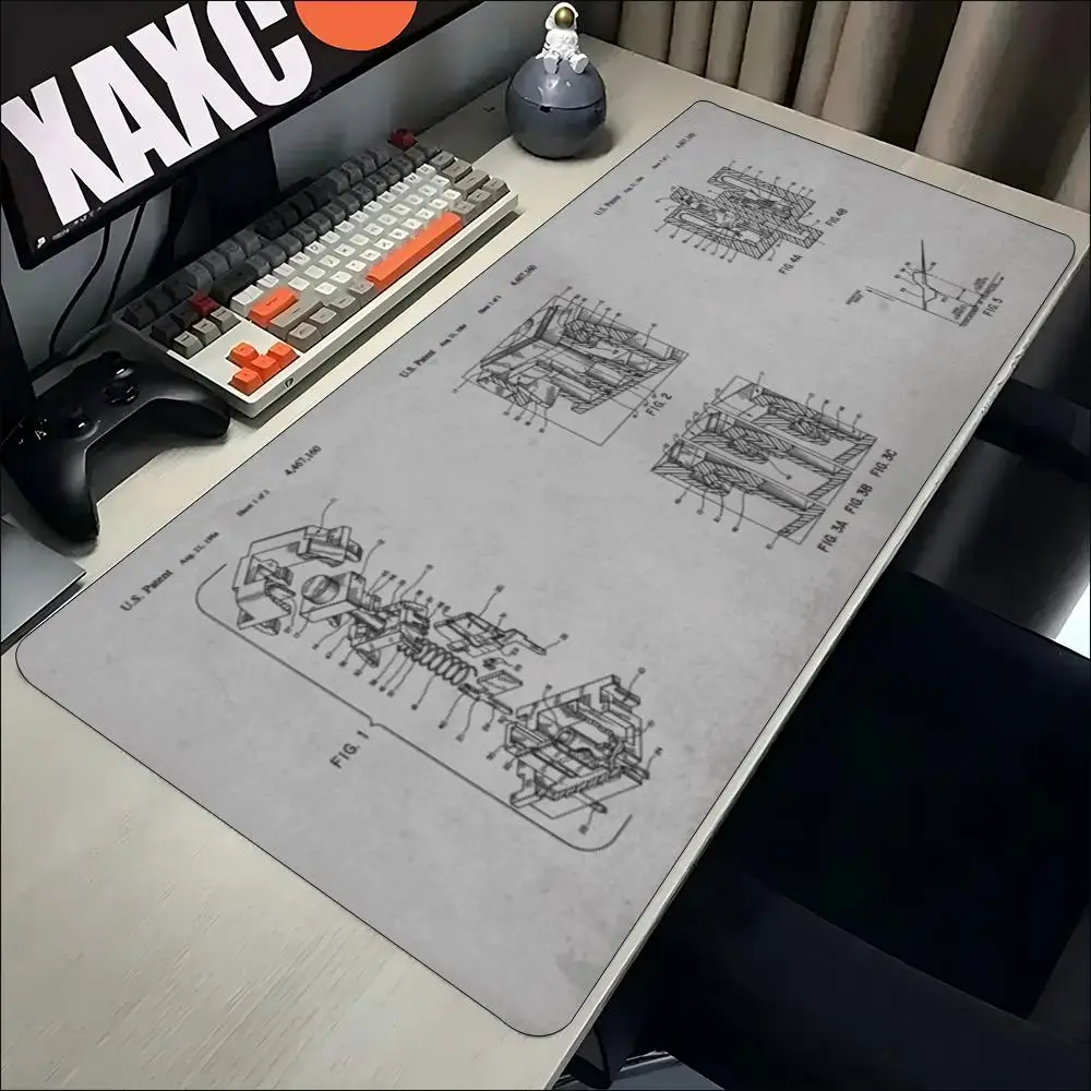 Mechanical Blueprint Sketch Large Mouse Pad Non Slip Rubber Desk Mat For Gaming Keyboard Mouse Office Desktop Setup